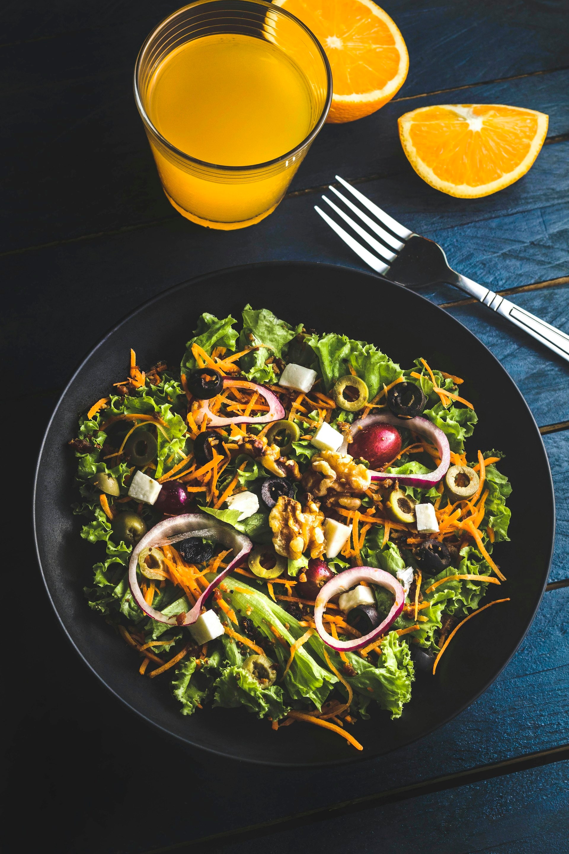 Morning groceries — fresh salad, juice, and essentials